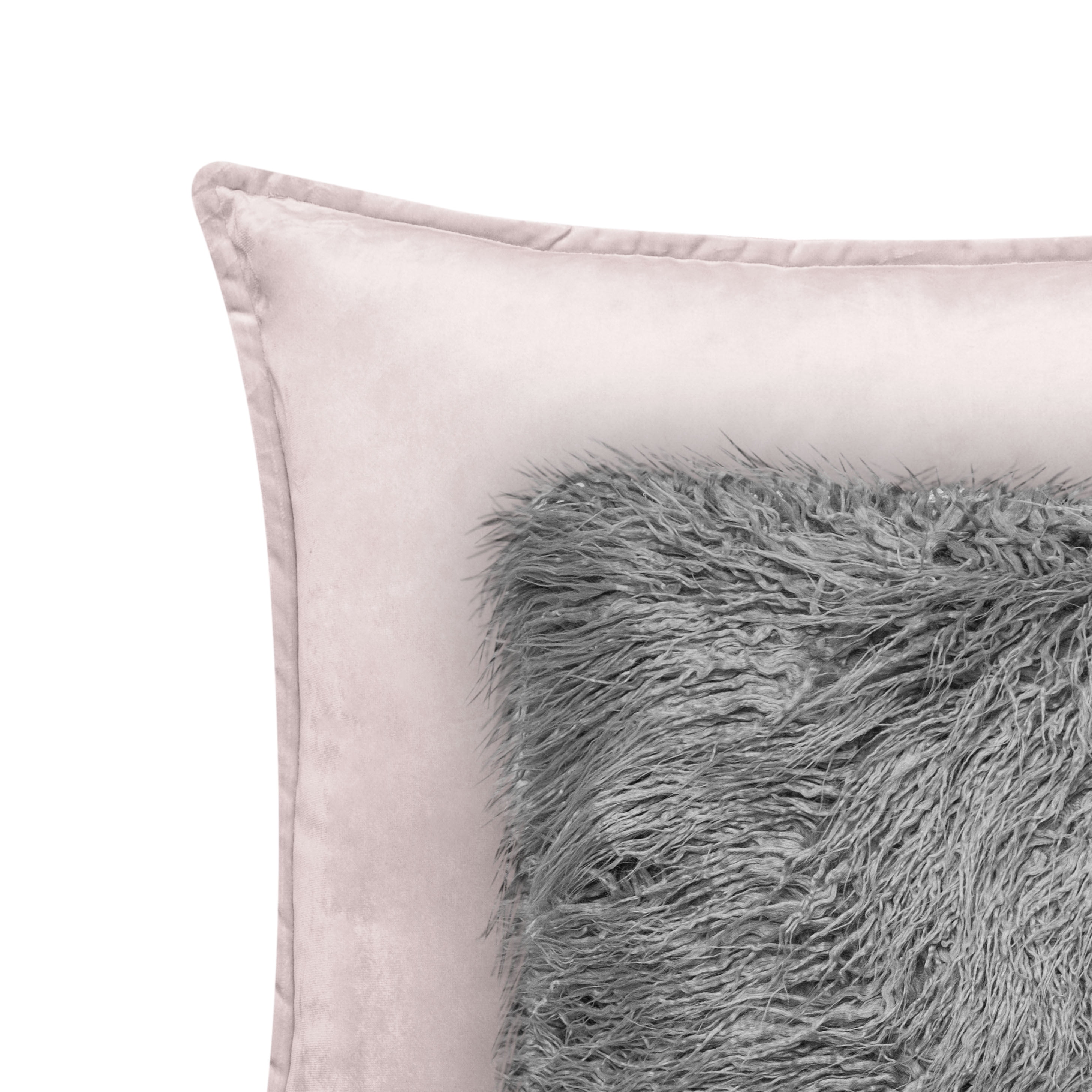 Better Homes & Gardens Feather Filled Velvet Square & Mongolian Faux Fur Oblong Decorative Throw Pillows, Blush & Gray, 2 Piece Set