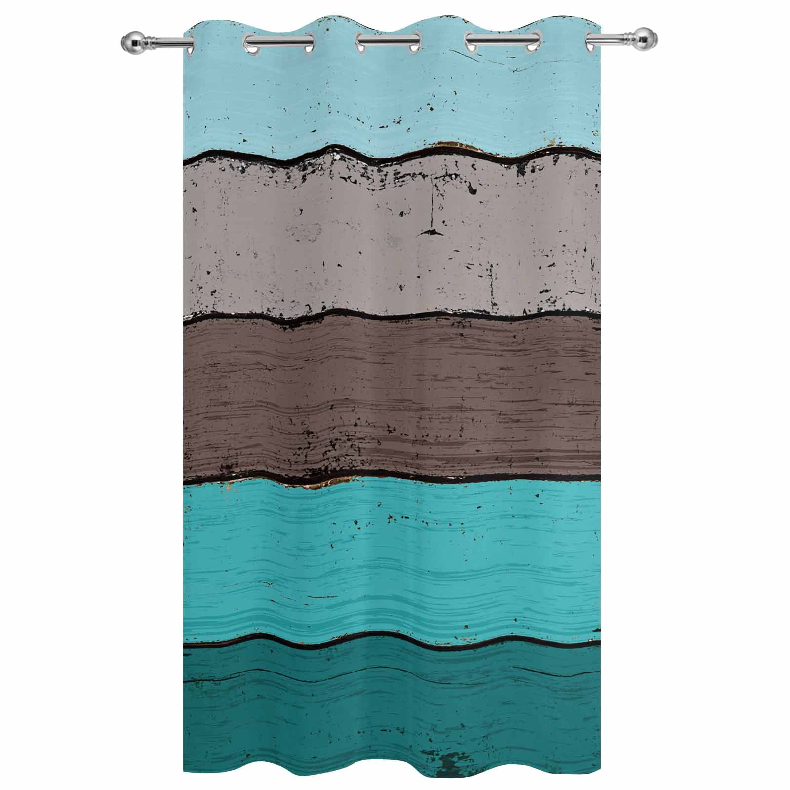 Outdoor Curtains for Patio Waterproof, Aqua Grey Windproof Pravicy Outside Porch Blackout Curtain, Vintage Stripe Farmhouse Wood Grain Ombre Sun Blocking Grommets Curtains for Cabana Gazebo 54"x108"