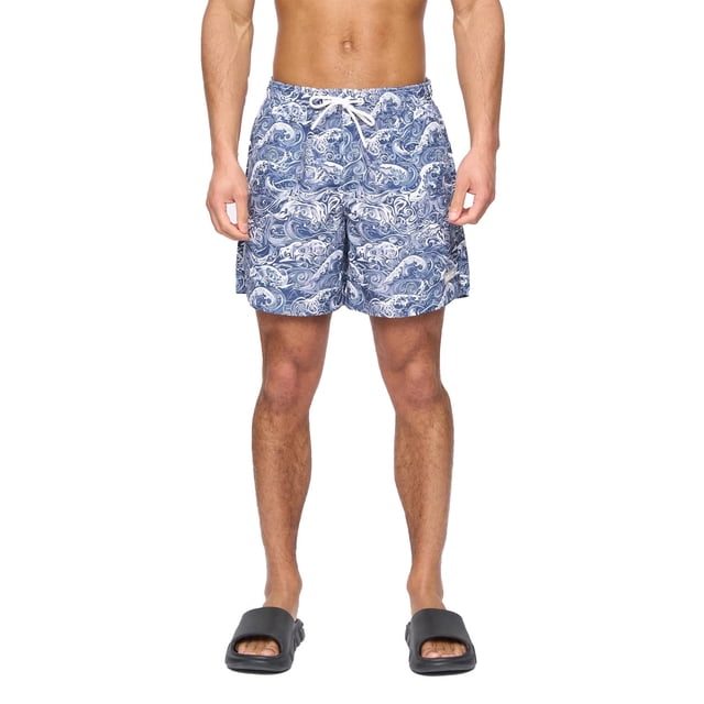 Henleys Shorts de Bain d'Été Réguliers en Polyester à Vagues pour Hommes