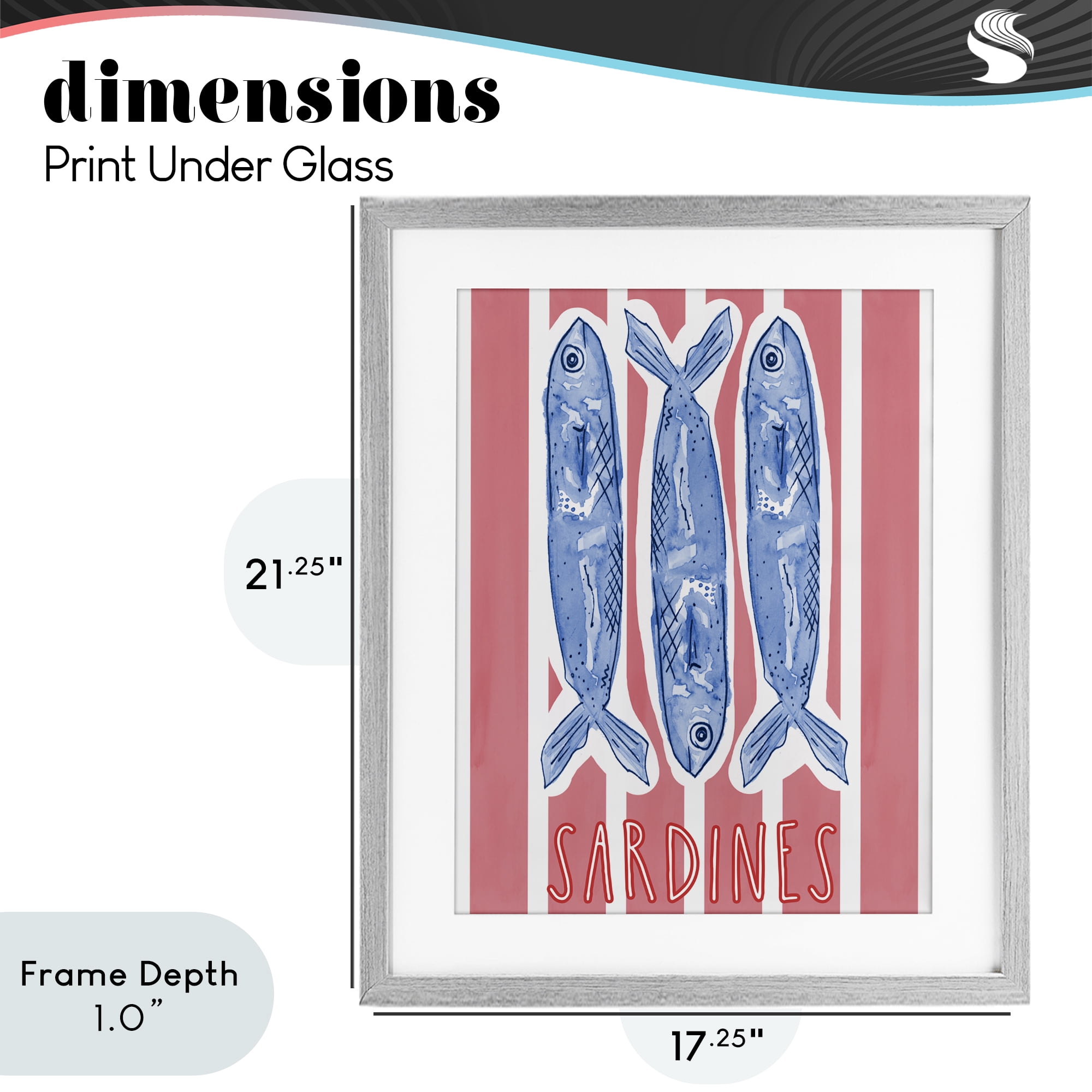 Stupell Industries Americana Sardines on Pink Stripes Gray Framed Print Under Glass, design by Nola James
