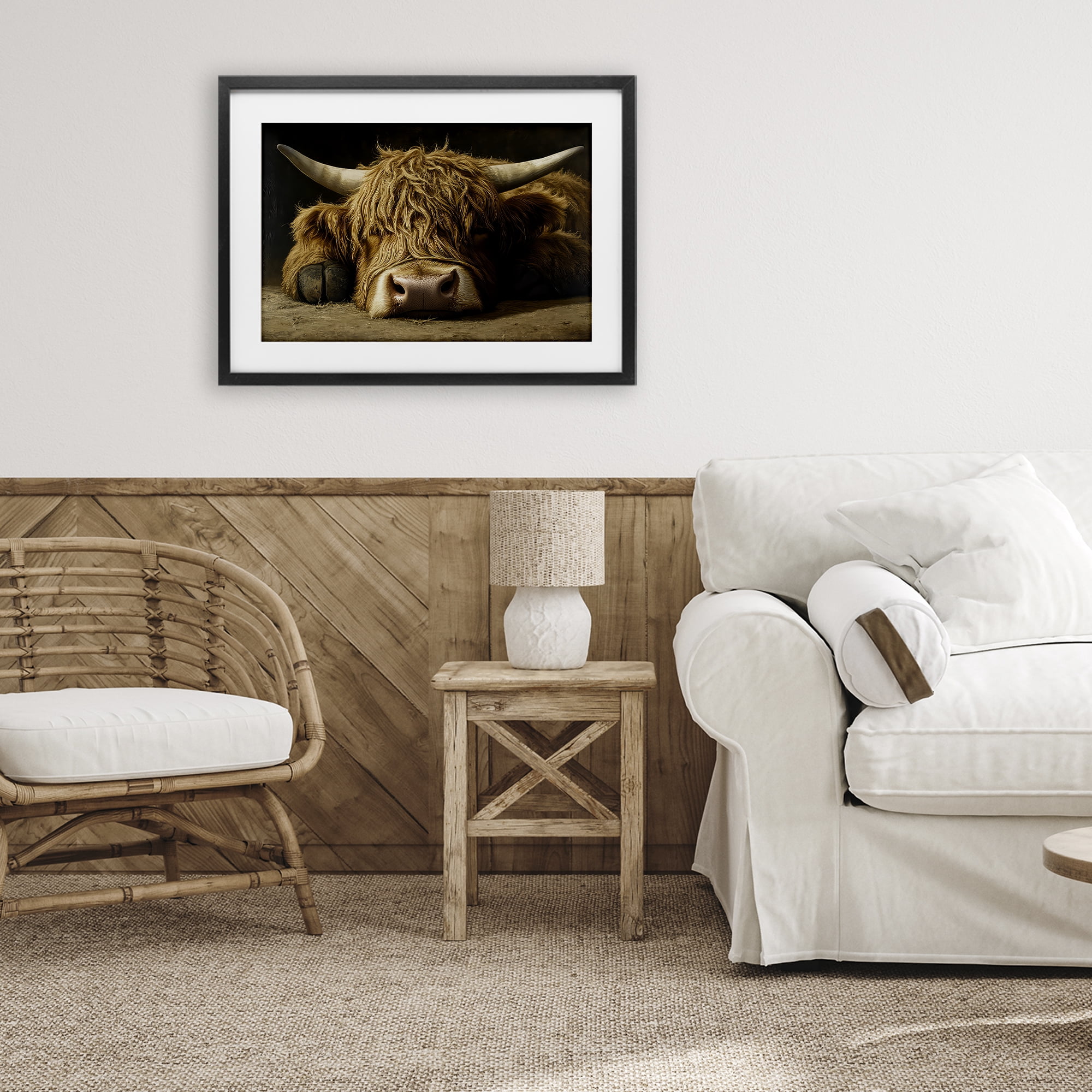 Stupell Industries Sleeping Highland Cow & Hoof Black Framed Print Under Glass, design by The Wands Want