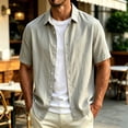 thumbnail image 4 of VgaVtl Short Sleeve Collared Shirt Men Summer Button up Solid Color Tops for Men Minimalist Leisure Cardigan, 4 of 8