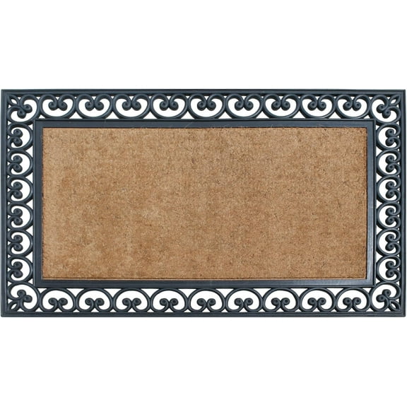 A1HC 30"x48" Natural Coir & Rubber Paisley Black Doormat, Heavy-Duty, Anti-Shed, Fade-Resistant Outdoor Entrance