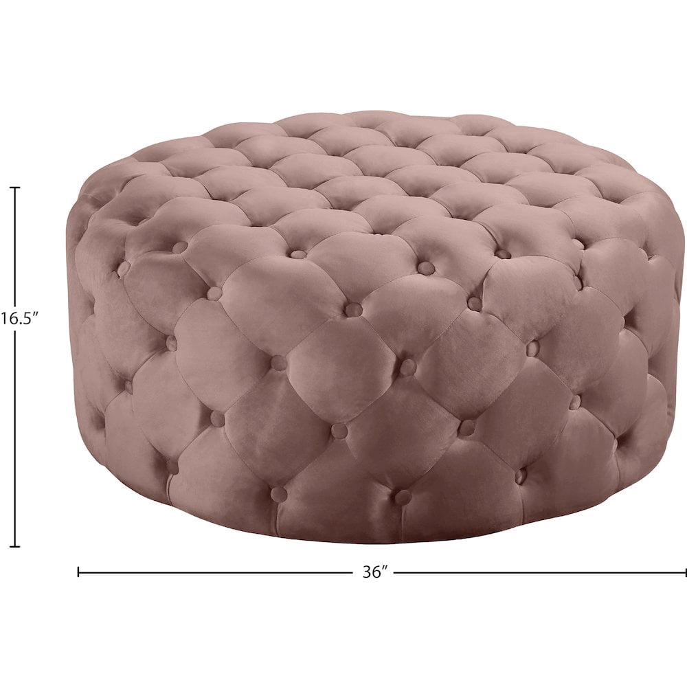 Meridian Furniture Addison Button Tufted Pink Velvet Ottoman and Bench