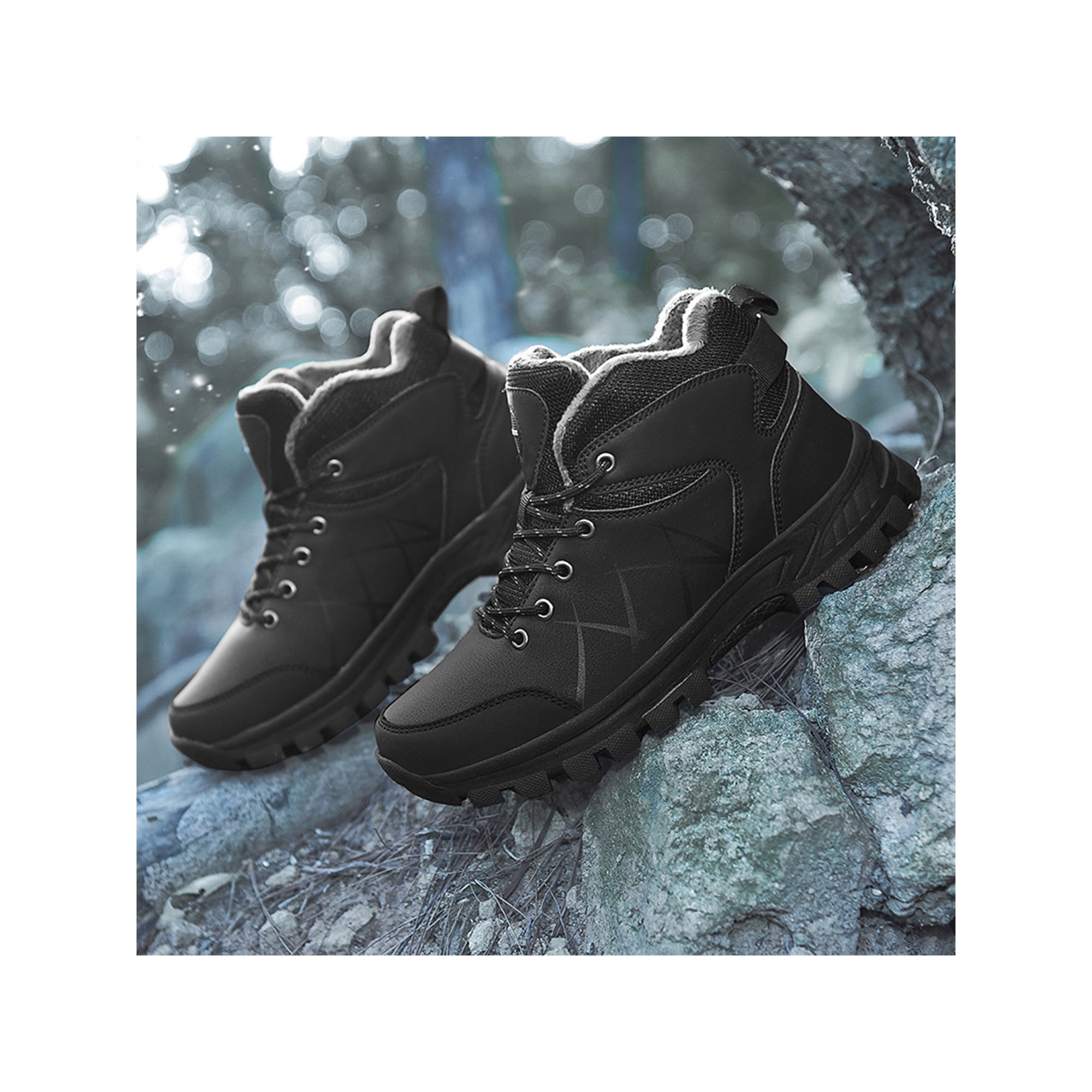UKAP Mens Hiking Shoes Plush Lining Sneakers Lace Up Climbing Boots Sports Trail Sneaker Comfort Winter Boot Black 9.5 Walmart