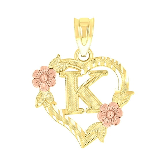 10kt Two-Tone Gold Womens Heart Flower Initial Letter K Charm Pendant