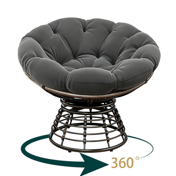Ergonomic 360° Rotating Wicker Papasang Chair, Indoor & Outdoor Rattan Chair, Soft Cushion & High-Capacity Steel Frame Are Very Suitable For Living Room, Bedroom & Reading Room