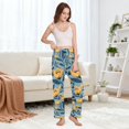 thumbnail image 5 of Dailycode Women's Pajama Pants Wide Leg Lounge Pj Bottoms With Pockets Flowers Dark Blue Leaves, 5 of 7