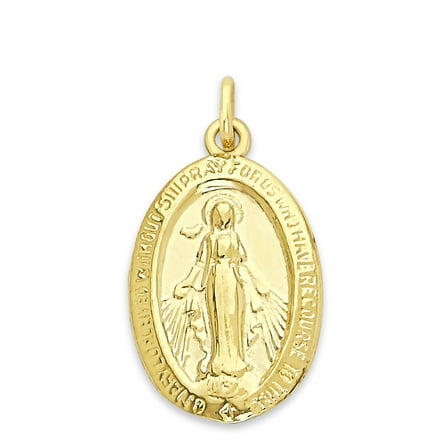 10K Yellow Gold Miraculous Medal Pendant – Virgin Mary Oval Charm, Religious Jewelry for Women