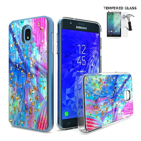 Phone Case for Samsung Galaxy J7 Crown/ Galaxy J7 (2018)/ J7 Refine/ J7 V 2nd Gen/ J7 Top/ J7 Star/ J7 Aero, Marble Speck Gold Glitter Flexible TPU Gel Skin Protective Cover Clear