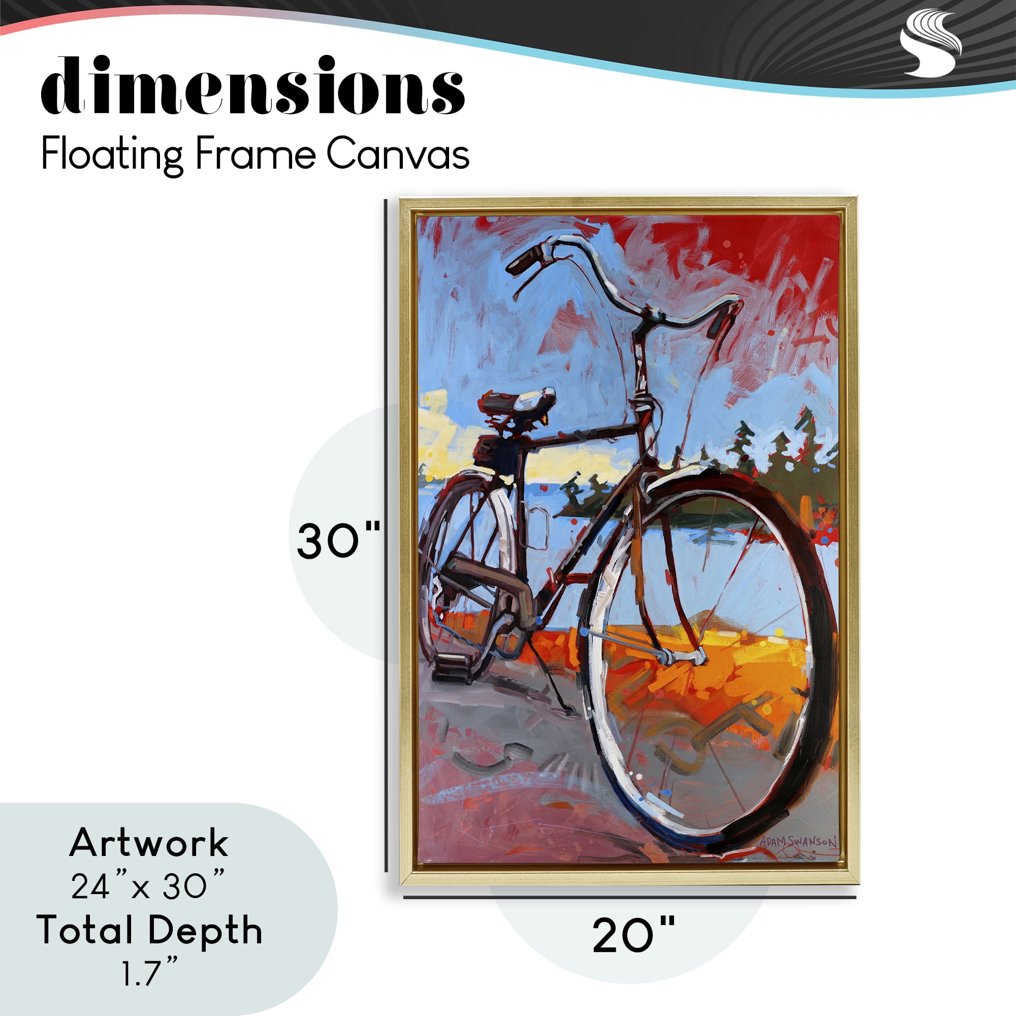 Tonight Bicycle Journey Gold Framed Floater Canvas Wall Art, design by Adam Swanson