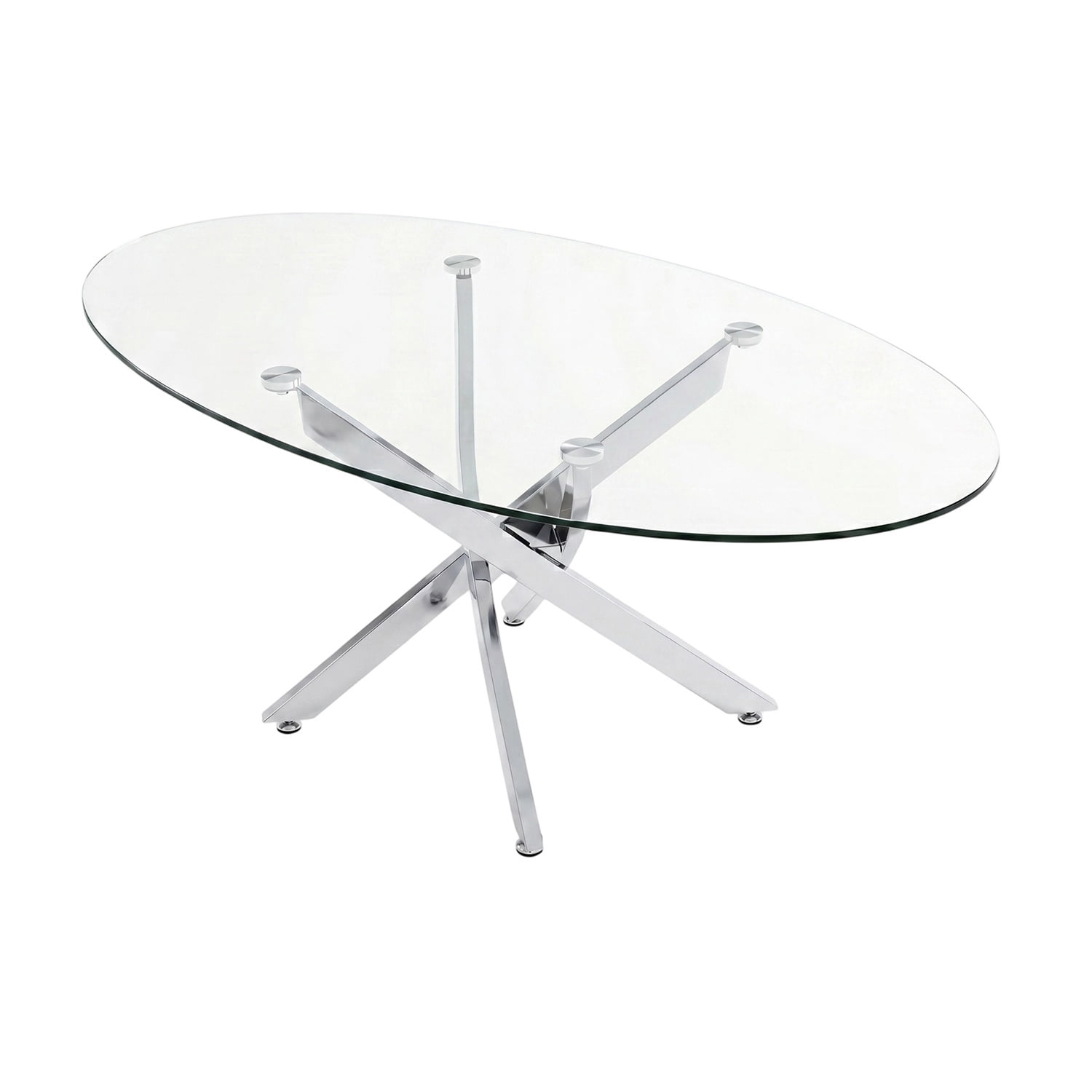 Hommoo Modern Oval Glass Coffee Table, 39.4" Tempered Glass Top with Antique Cross Legs, Living Room Side Table for Small Spaces, Sliver