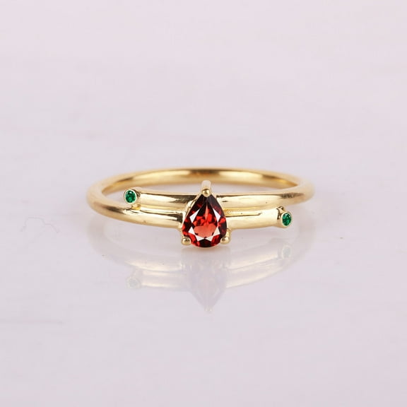 Pear Garnet And Emerald Bypass Ring, Pear Small Ring, Three Gemstone Ring, Dalicate Ring, 925 Starling Silver Band Ring, Minimalist Handmade Ring, Parti Wear Ring Jewelry, Gift For Birthday,