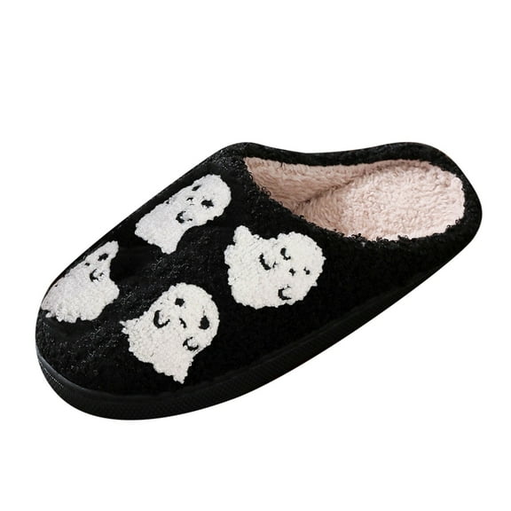 eileial Halloween Slippers for Women Men, Soft Plush Fuzzy Winter Holiday Slippers, Retro Cozy House Slippers, Comfy Bedroom,Black 8.5