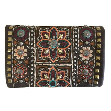 Wholesale Bling - Montana West 4-Way Clutch Wristlet Crossbody Purse Bling Colorful Flowers Coffee