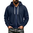 thumbnail image 1 of cllios Mens Zip up Hoodie Full Zip Hooded Sweatshirt with Pockets Drawstring Solid Color Long Sleeve Fall Winter Casual Hoodies for Men Navy S-XXXL, 1 of 2