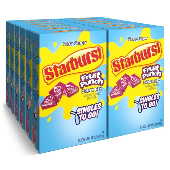 Starburst Singles To Go Powdered Drink Mix, Fruit Punch, Sugar-Free Drink Powder, Just Add Water,6 count (Pack of 12)