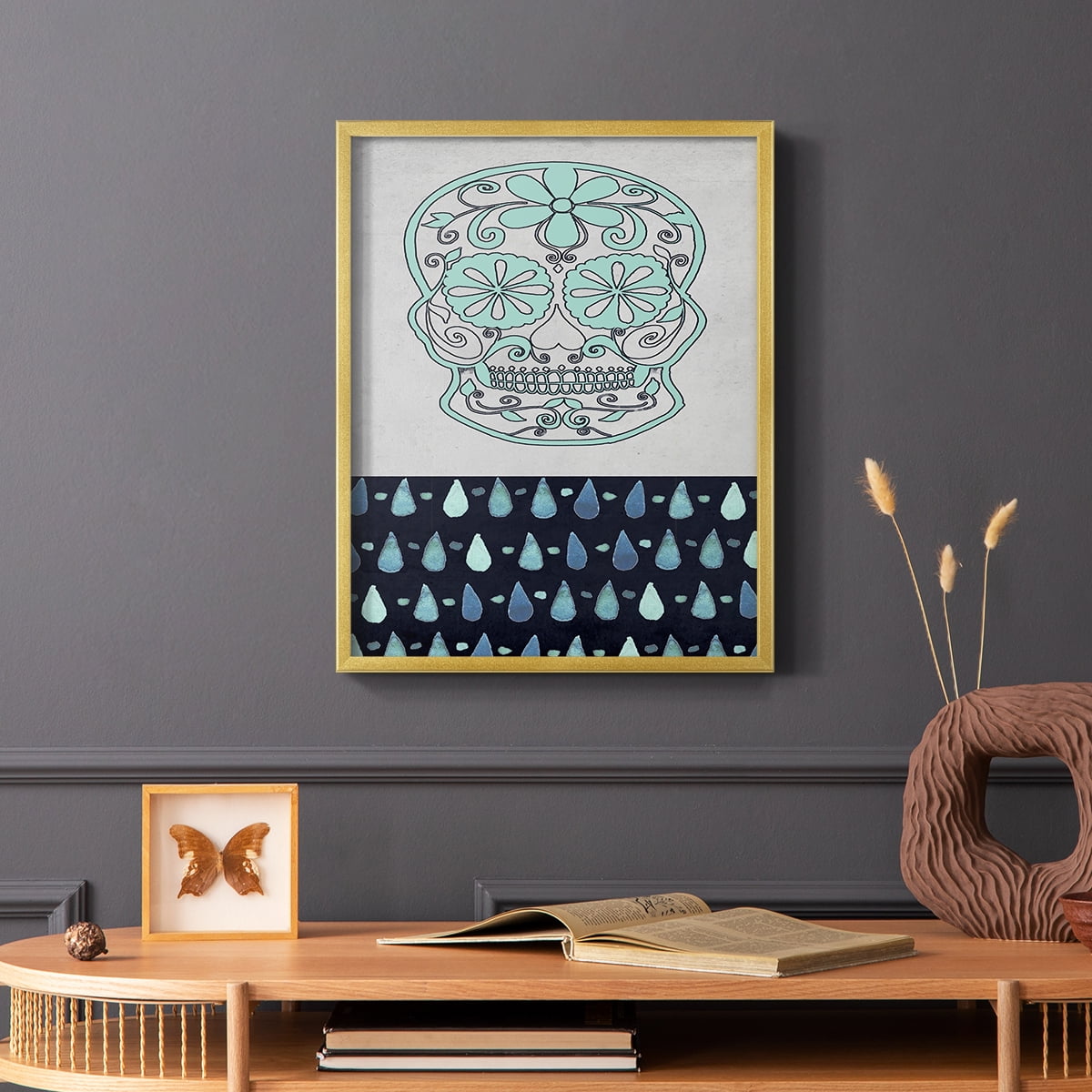 Day of the Dead Collection B Framed Print in Gold Solid Wood Framed Print No Nail Hanging