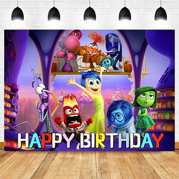 Inside Out Birthday Anime Theme Backdrops Banner Birthday Party Decor Supplies,5.9x3.6ft