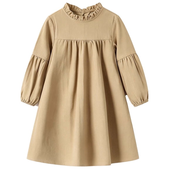JFOPQVSM Toddler Kids Baby Girl Dress Long Sleeve Solid Color Casual Dresses Girls Fall Winter Outfit Clothes