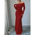 thumbnail image 5 of Women'S Long Sleeve Off the Shoulder Bodycon Dress Elegant Maxi Dress Cocktail Prom Dresses Wine Red M, 5 of 7