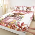 thumbnail image 3 of Manfei Cute Highland Cow Queen Sheet Sets 4 Pieces, Pink Flower Floral Flat Sheet, Farm Animal Queen Fitted Sheet, Microfiber Bedroom Decor, 3 of 7