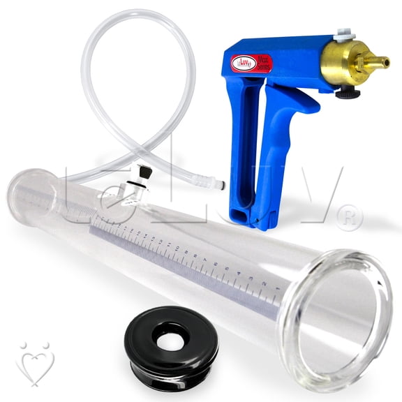 LeLuv Buddy Penis Pump | Blue Maxi Ergonomic Handle | Double-Ended 18 inch Length x 2.0 inch Diameter Cylinder | 2x TPR Seals