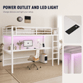 thumbnail image 5 of UHOMEPRO Metal Queen Size Loft Bed with Desk, Power Outlet and LED Light, White Loft Bed Frame, Space Saving Queen Loft Bed, Noise Reduced, No Box Spring Needed, 5 of 9