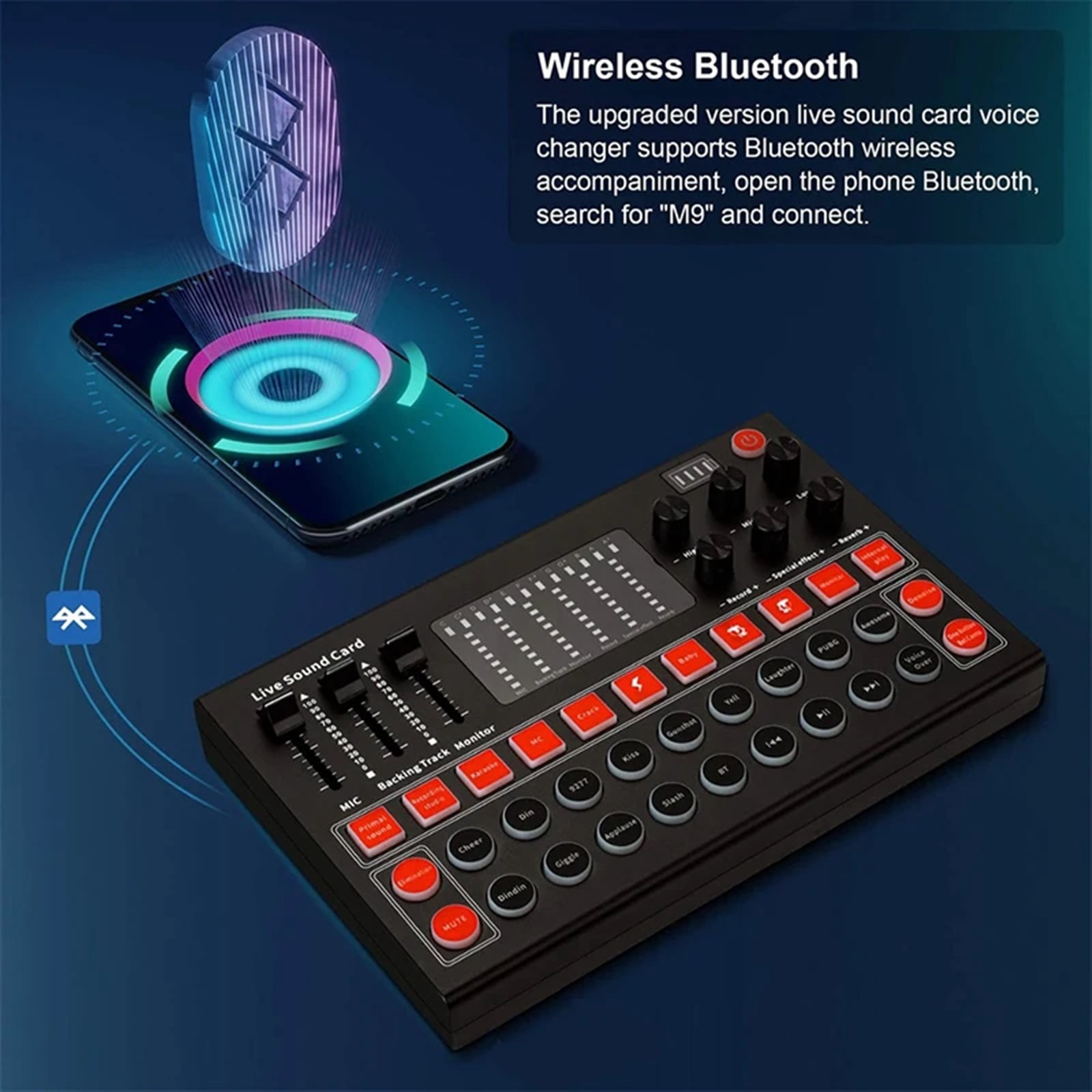 M9 Audio Interface Sound Card Live Voice Mixer External USB Sound Card Multiple Effects Sound Card Mixer Board