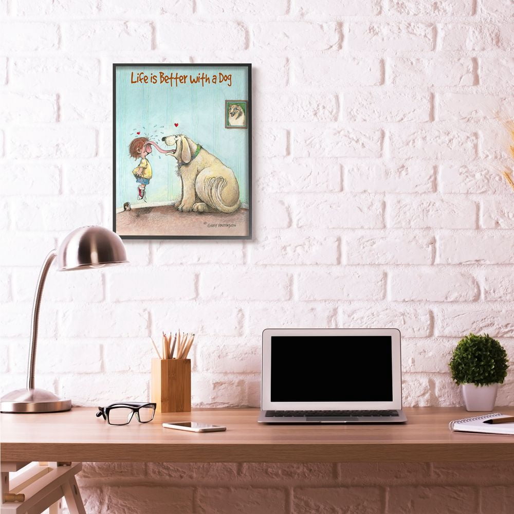 Life Is Better With A Dog Funny Pet Cartoon Design XXL Framed Giclee Texturized Art by Gary Patterson