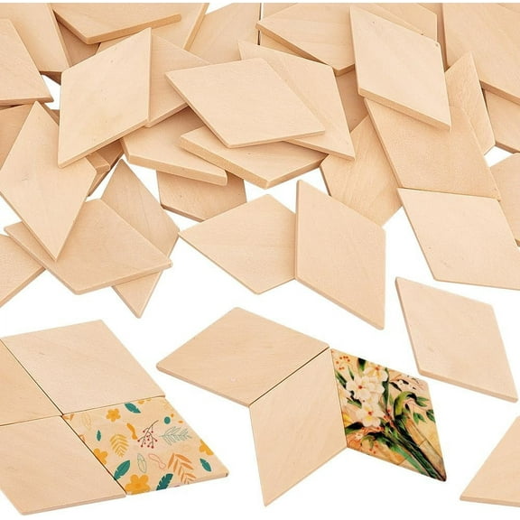 50PCS Wood Pieces Unfinished Wood Rhombus Pieces Natural Wood Rhombus Cutout Shape Wood Rhombus Blank Slices for DIY Crafts Holiday Decoration 2.3x1.3x0.2 Inch DIY