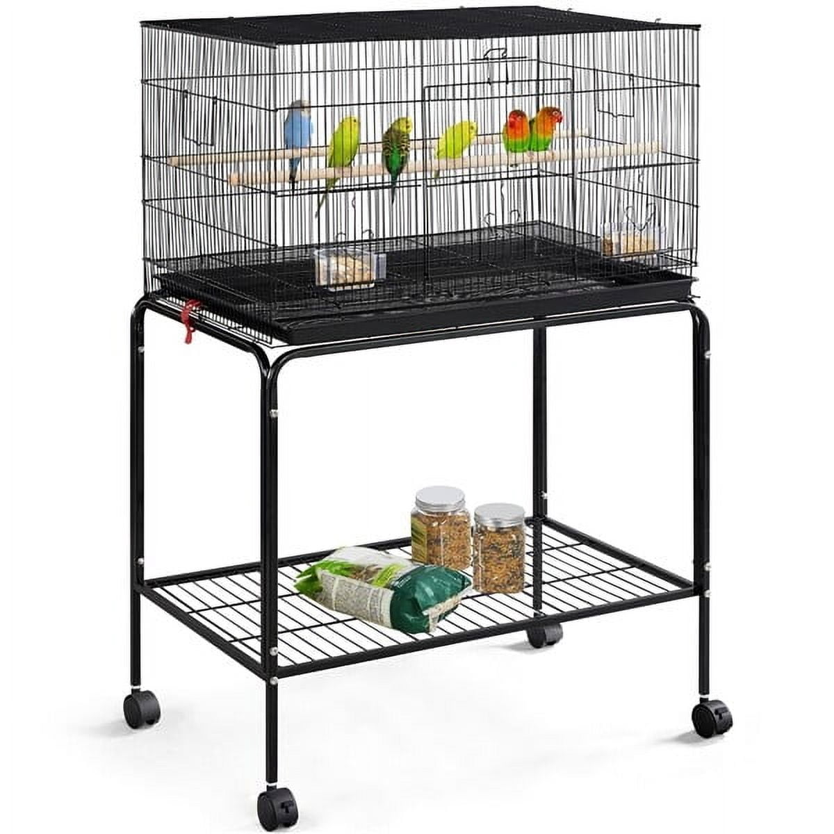 FASCK 47-inch Rolling Breeding Flight Bird Cages for Parakeets Budgies Finches Cockatiels Conures Lovebirds Canaries Parrots with Detachable Stand,White