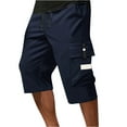 thumbnail image 2 of BRDFRL Men's Below Knee Long Shorts Cargo Capri Lightweight Hiking 3/4 Multi Pockets Dark Blue L, 2 of 4