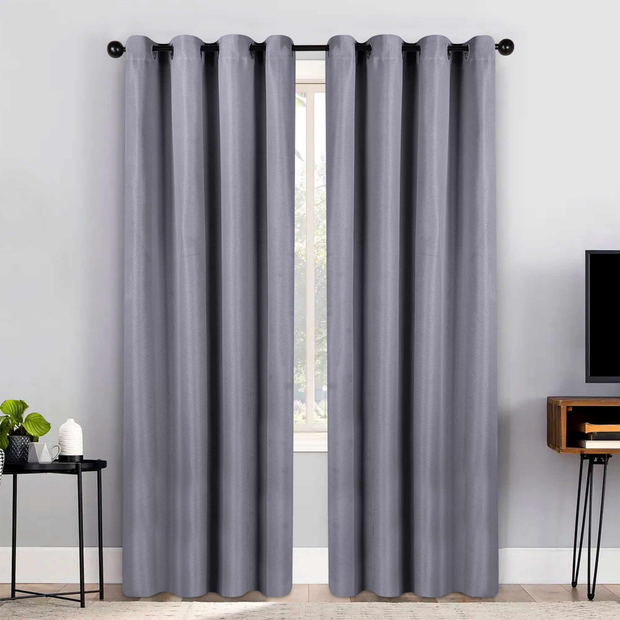 Superior Jaxon Blackout Curtains Set of 2, Grommet Header Curtain Panel Pair, 52"W x 108"L, Silver
