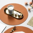thumbnail image 5 of Artificial leather round placemat and coaster, coffee mat kitchen table mat, waterproof, easy to clean kitchen dining round table - Yellowish brown/black, 5 of 7