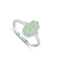 thumbnail image 4 of CHOOSE YOUR COLOR White Simulated Opal Wholesale Hamsa Ring .925 Sterling Silver Band CZ Female Size 10, 4 of 4