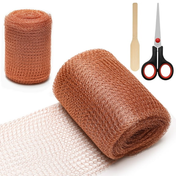 Copper Mesh Roll (5" x 50 ft), Blocker for Hole，Double Layer Copper Fill Fabric,Gap Hole Filler,Copper Wool for Bat Snail Bird Rodent Control,Copper Wire with Packing Tool and Scissors for Plants