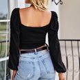 thumbnail image 4 of Top corto de corte bajo para mujer, Top corto holgado con mangas largas y espalda abierta para principios de otoño, camisa corta agradable a la piel para uso diario, negro M, 4 of 6