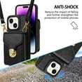 thumbnail image 5 of ELEHOLD Crossbody Wallet Case for iPhone 14 Plus 6.7",Premium Leather Case with Card Holders Zipper Pocket Metal Snap Stand Function Detachable Shoulder Strap Luxury Case for Women,Black, 5 of 8