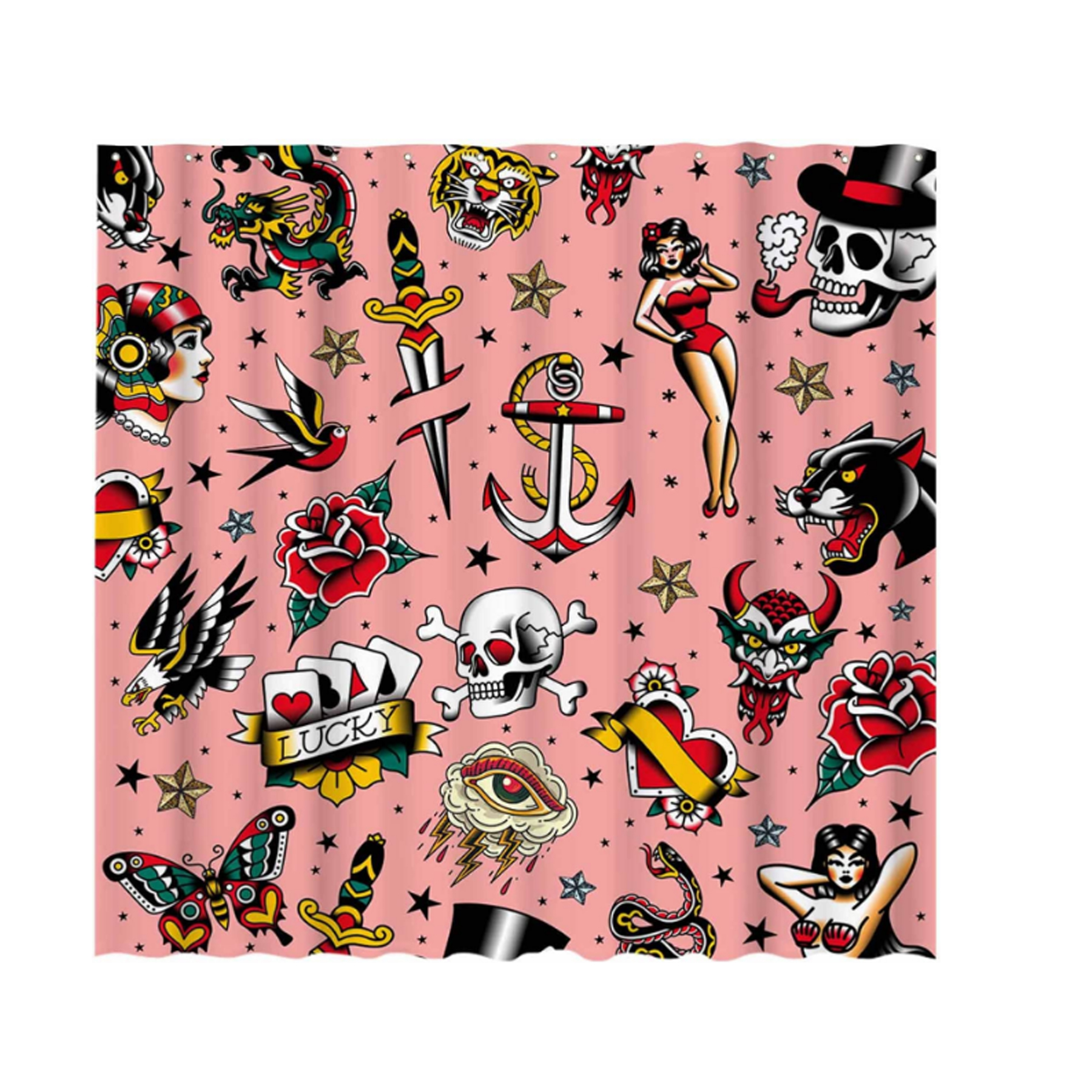 Old School Tattoo Shower Curtain Vintage Retro Art Home Bathtubs Modern