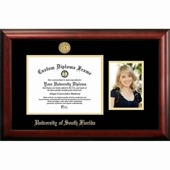 Campus Images FL989PGED-1185 11 x 8.5 in. University of South Florida Gold Embossed Diploma Frame with 5 x 7 in. Portrait - Satin Mahogany
