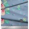 thumbnail image 3 of Soimoi Blue Poly Georgette Fabric Snowman & Tree Christmas Decor Fabric Printed Yard 42 Inch Wide, 3 of 5