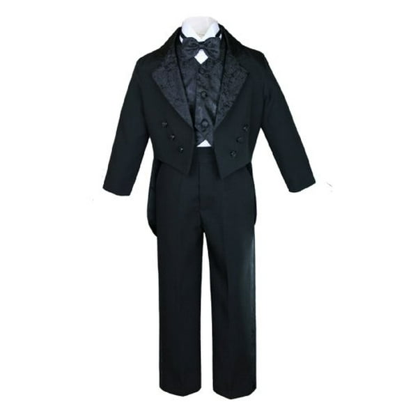 Boy White Paisley Vest Set Suits Tuxedo Tail Outfits Baptism Baby to Teen 14