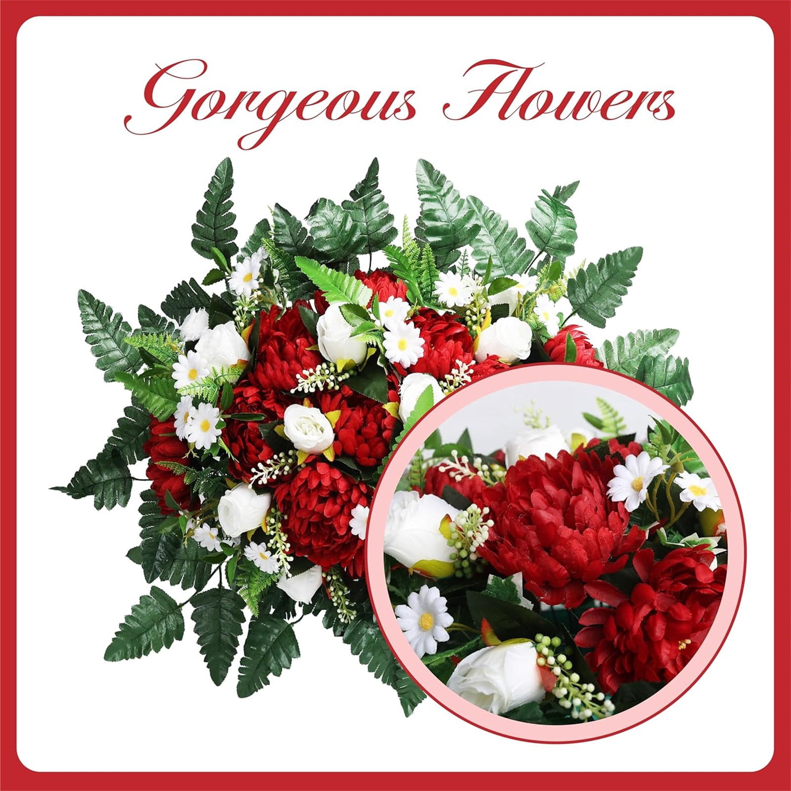 Mums Roses Arrangement, Memorial Flower Saddle, UV Resistant Headstone Flowers, Cemetery Floral Saddle, Artificial Grave Bouquet, Memorial Day Floral Decor, Realistic Cemetery Blooms