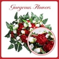 thumbnail image 4 of Cemetery Tombstone Flower Saddle,54"x28" Large Artificial Cemetery Flowers for Grave Saddle,Cemetery Memorial Flowers for Independence Day Outdoor Grave Decorations(Red), 4 of 9