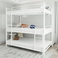 thumbnail image 2 of Newest Triple Bunk Bed White,Metal Frame with Built in Ladder & Guardrails, Space Saving for Bedroom & Dorm, 2 of 13