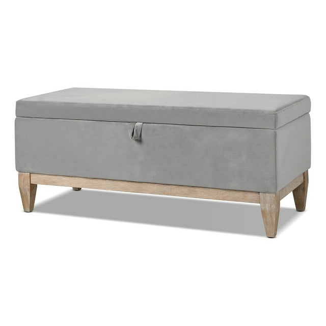 Knox 47" Upholstered Modern Farmhouse Storage Bench Opal Grey Velvet