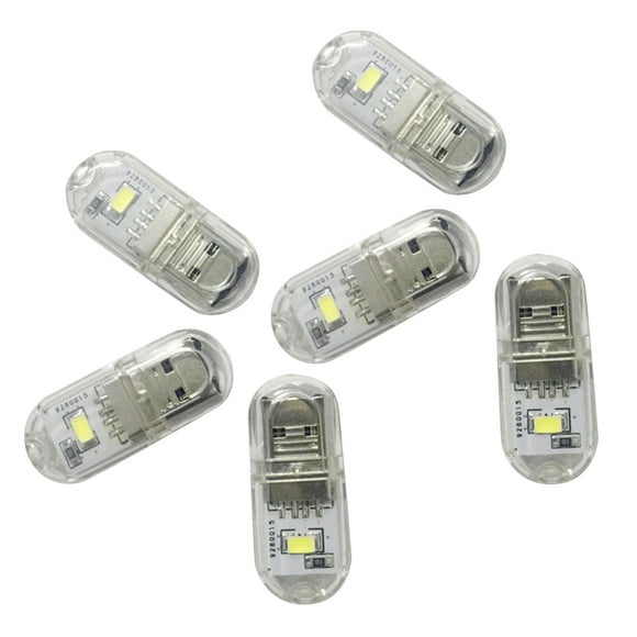 6 luces blancas de tamaño mini, portátiles, con alimentación por USB, luz nocturna, luz de regalo luminosa de dos caras, luz portátil para exteriores, luz para dormitorio