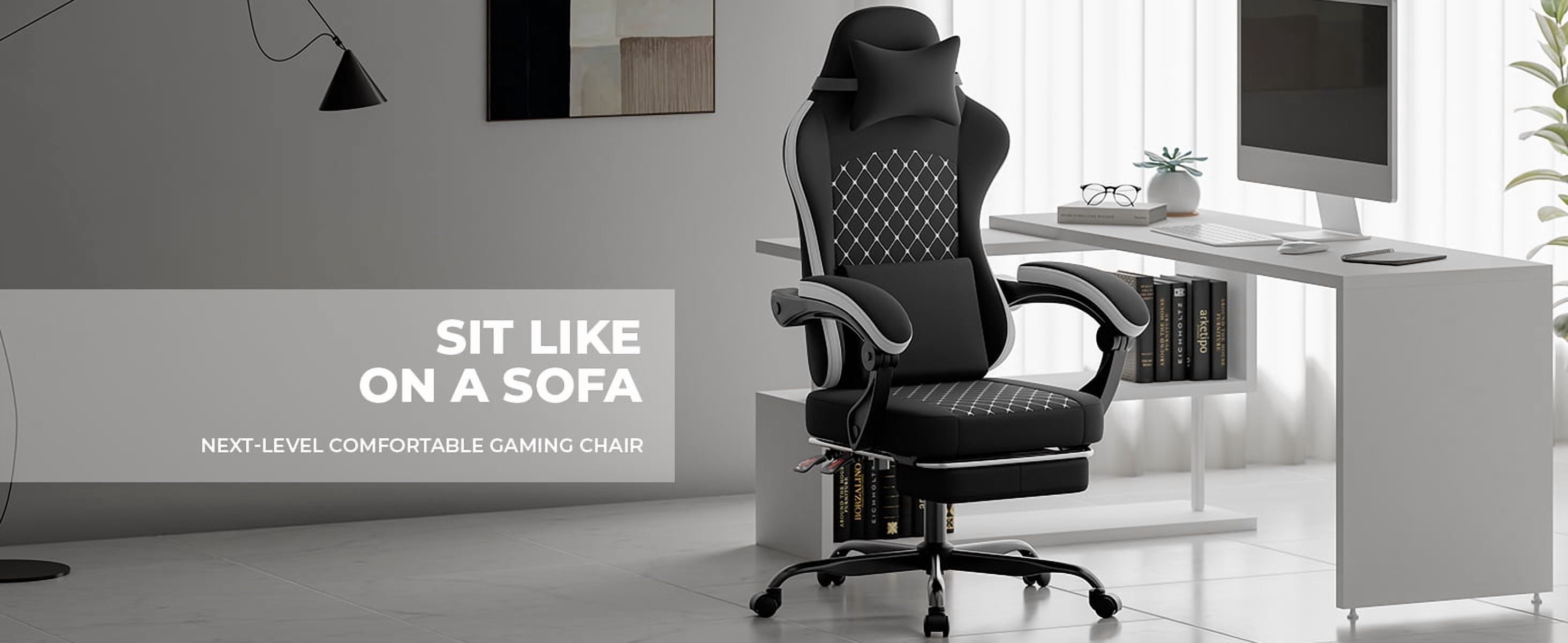 Leumius Gaming Chair,Ergonomic Office Desk Chair with Footrest Comfortable Headrest and Lumbar Support,White