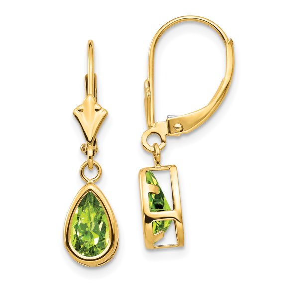 Primal Gold 14 Karat Yellow Gold 8x5mm Pear Peridot Leverback Earrings